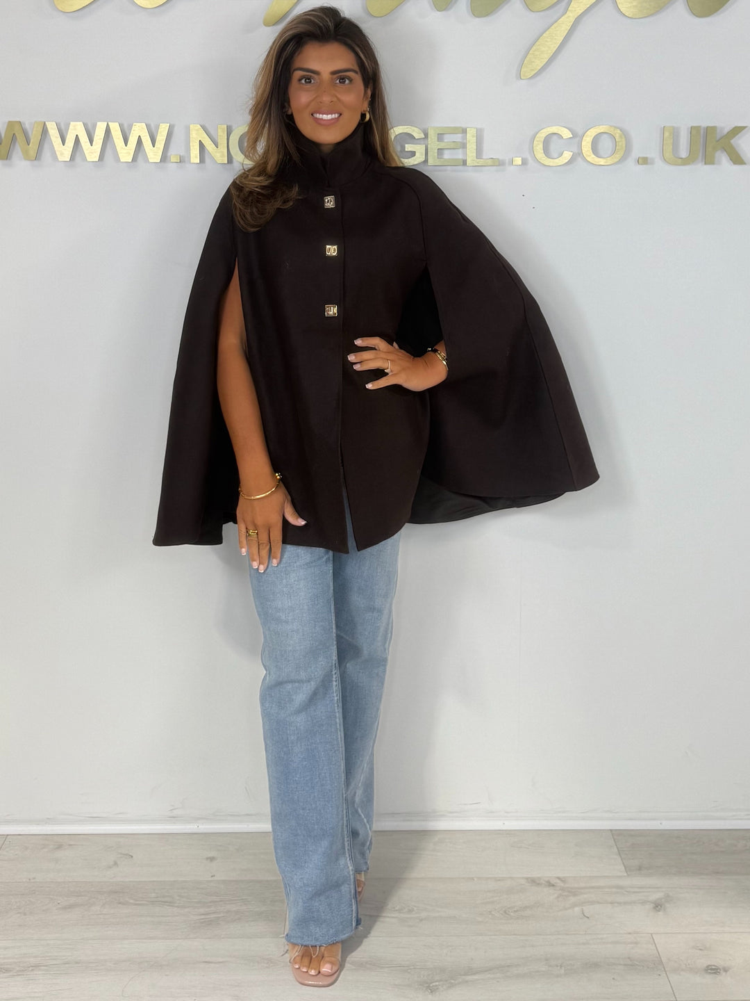 Oversize Gold Clasp Detail Collared Cape (3 Colours)