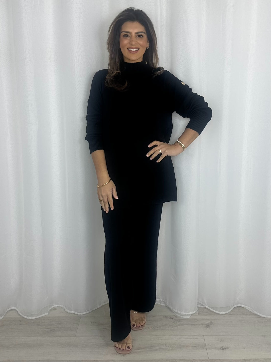 Longline Turtle Neck Gold Button Trouser Co-ord (5 Colours)