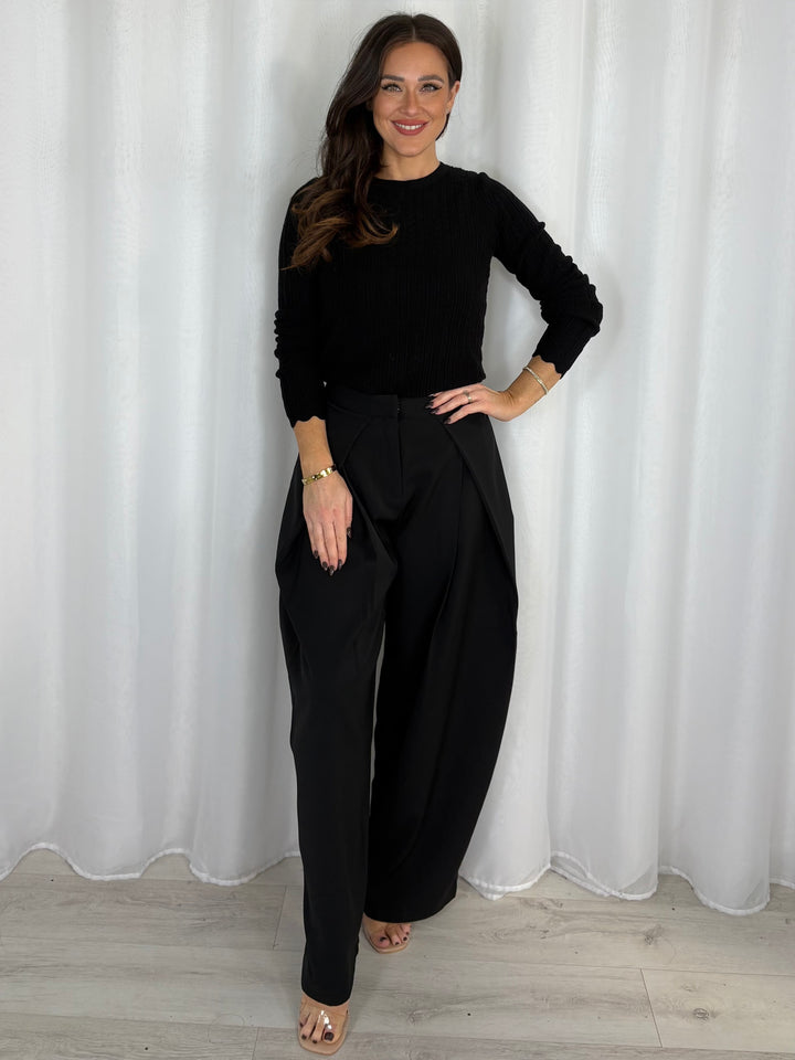High Waisted Pleated Barrel Leg Trousers (3 Colours)