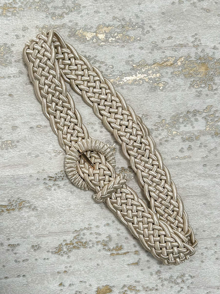 Cream Soft Plaited Detail Stretchy Belt