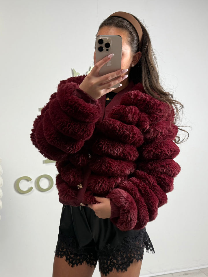 Faux Fur Bubble Detail Gold Button Cardigan (2 Colours)