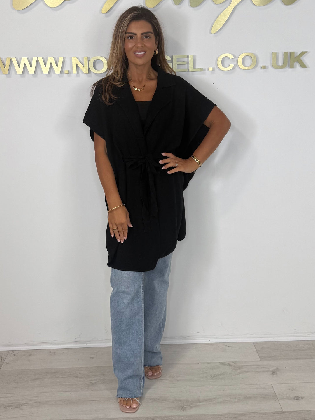 Tie Up Collared Hammered Gold Button Detail Poncho (3 Colours)