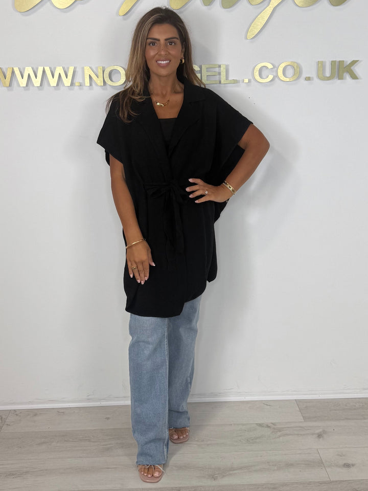 Tie Up Collared Hammered Gold Button Detail Poncho (3 Colours)