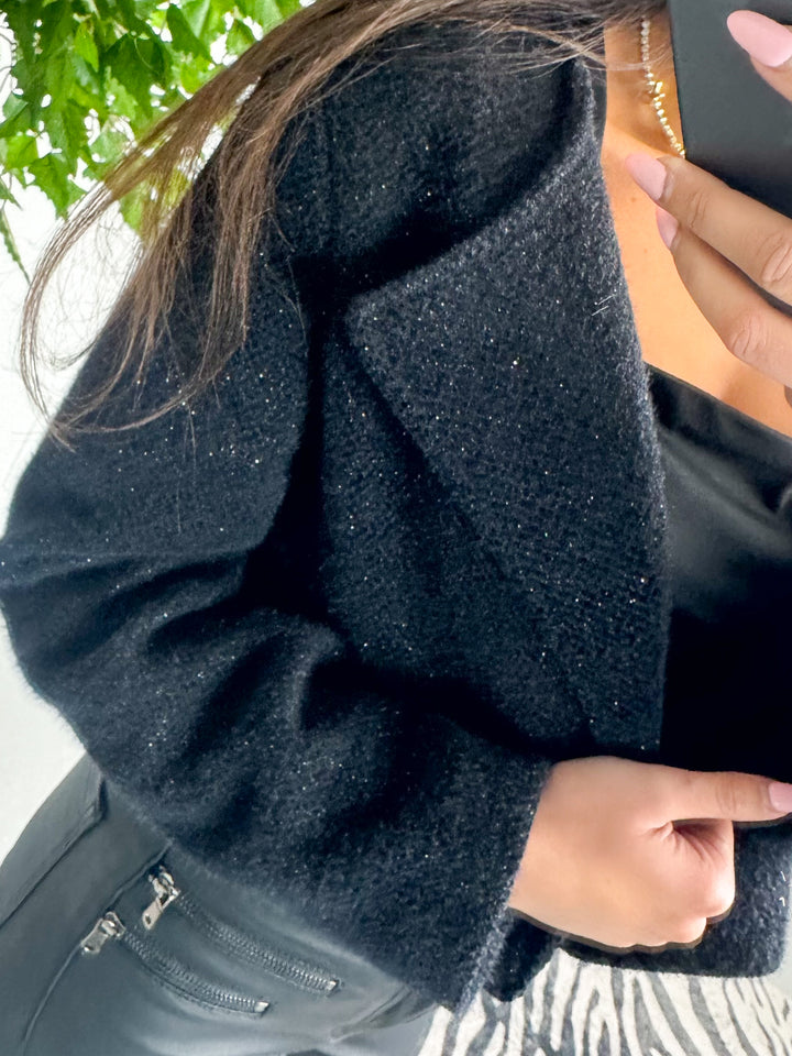 Cropped Collared Shimmer Blazer