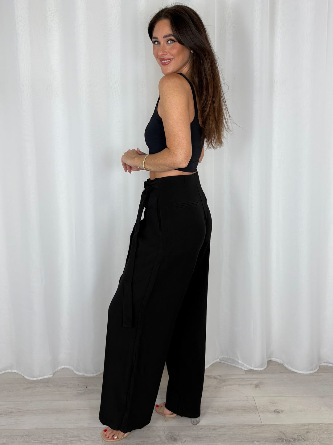Wide Leg Trousers With Tie Up Bow (4 Colours)