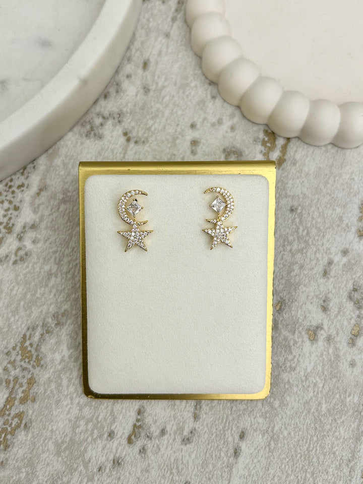 Diamonté Star & Moon Earrings (2 Colours)