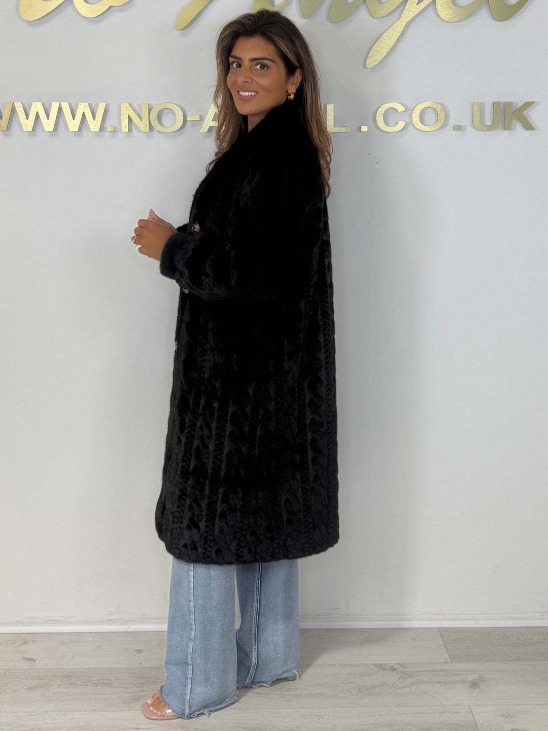 Faux Fur Cable Design Button Up Longline Jacket (4 Colours)