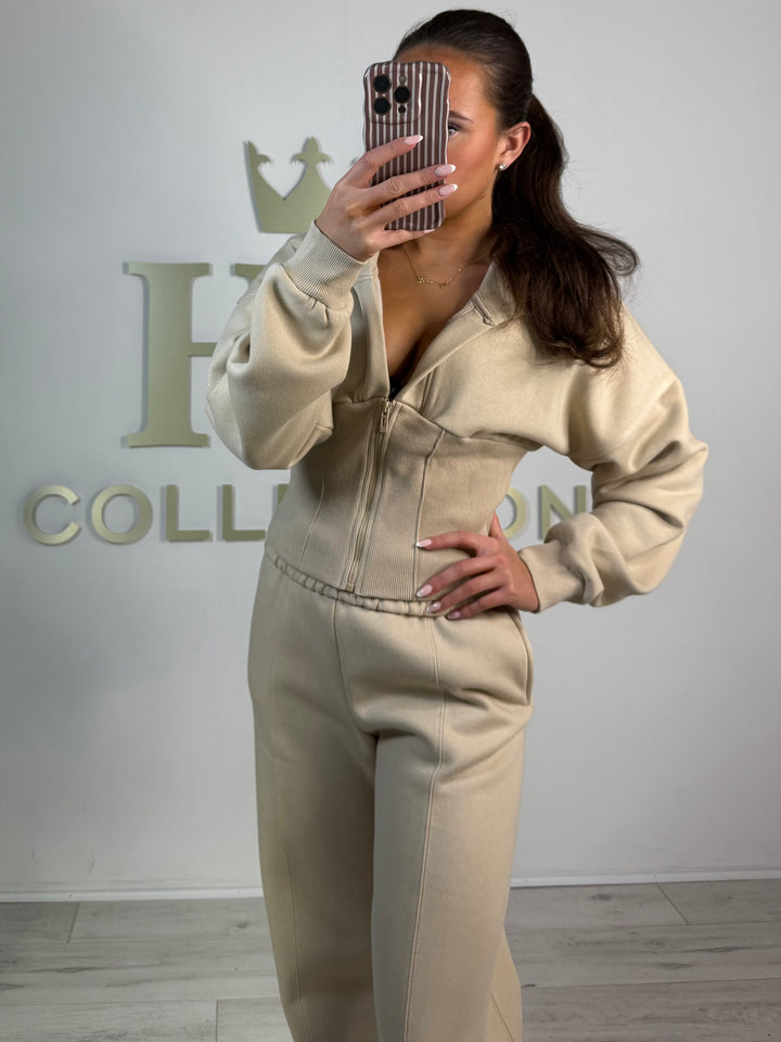 Beige Corset Style Straight leg Trouser Co-ord