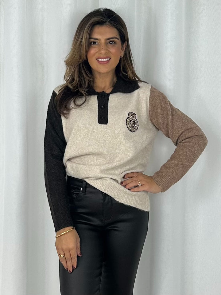 Soft Knit Embroidered Badge Detail Jumper (2 Colours)