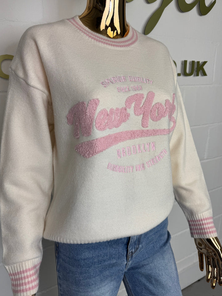 Cream/Pink New York Knit Sweatshirt