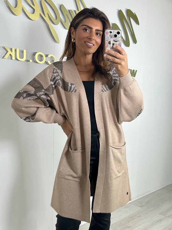 Flat Knit Pocket Gem Swirl Detail Cardigan (2 Colours)