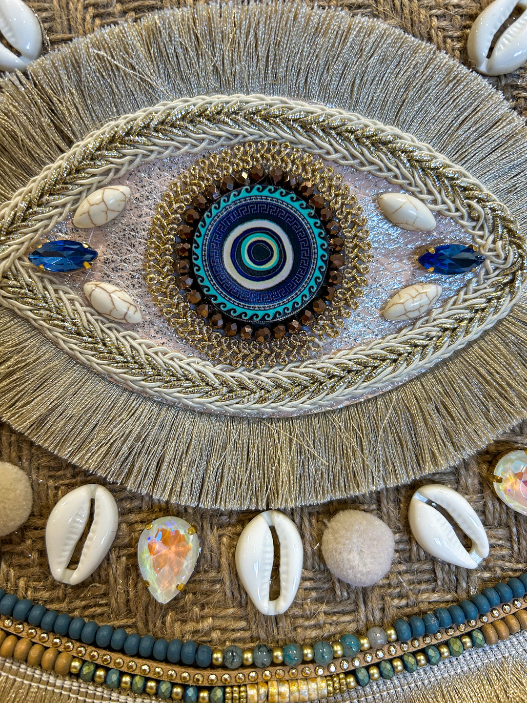 Evil Eye Shell Detail Clutch Bag