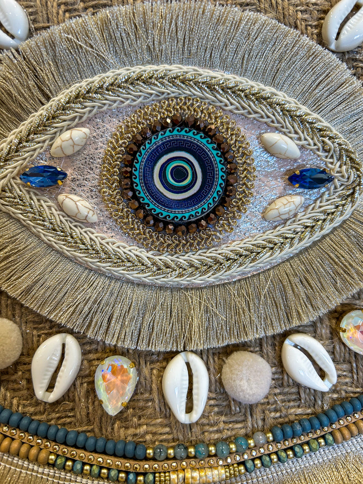 Evil Eye Shell Detail Clutch Bag