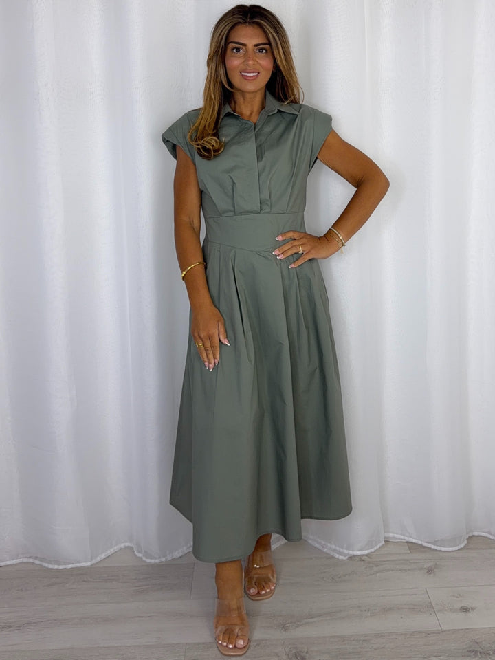 Shoulder Pad Cap Sleeve Midi Dress (7 Colours)