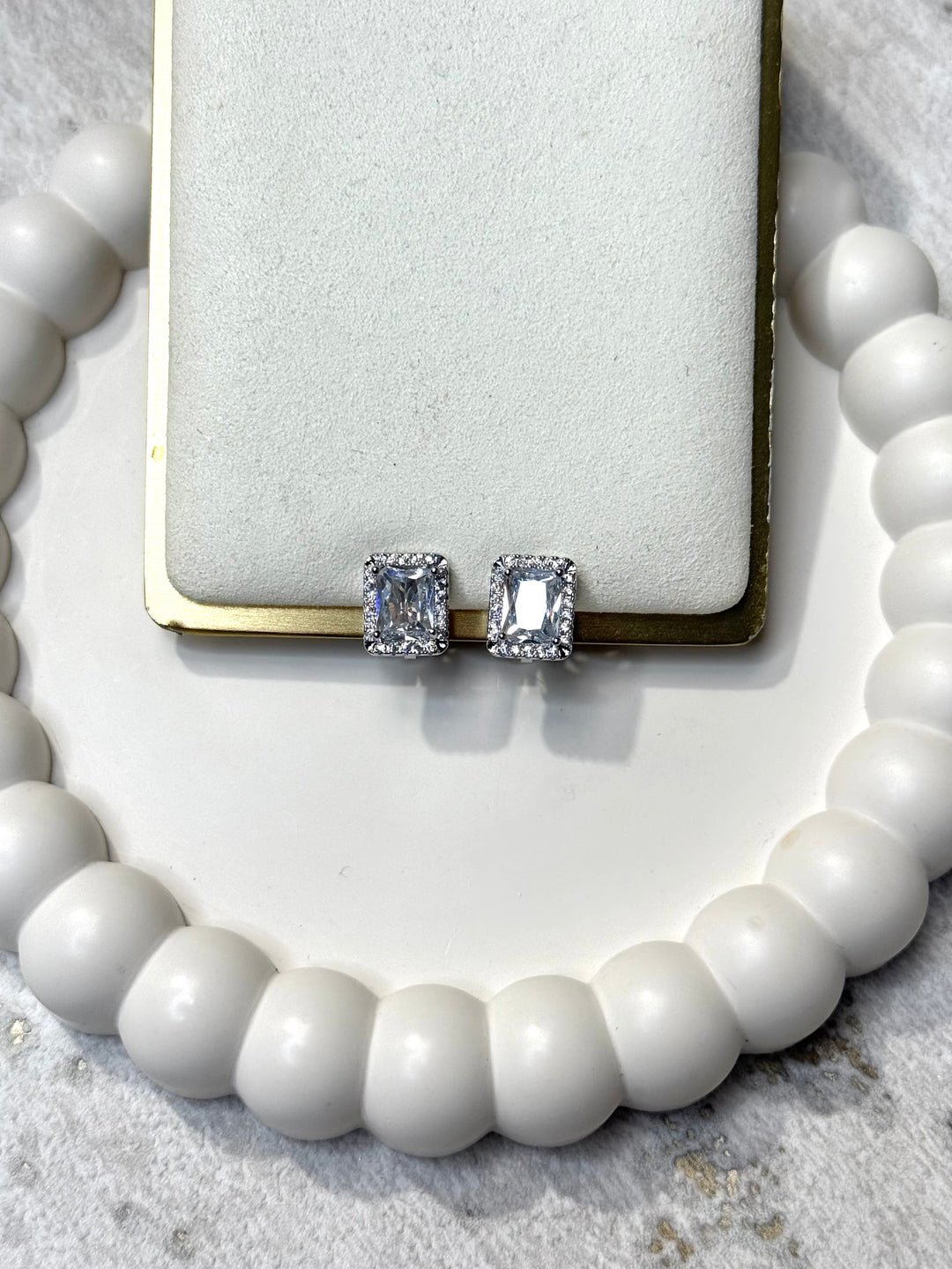 Square Diamonte Clip On Earrings