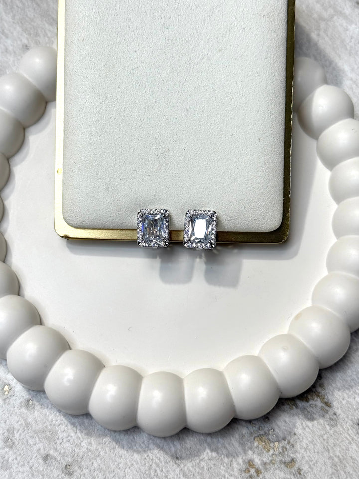 Square Diamonte Clip On Earrings