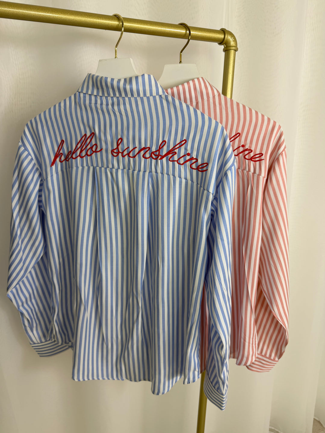 Pinstripe Hello Sunshine Motif Back Shirt (2 Colours)