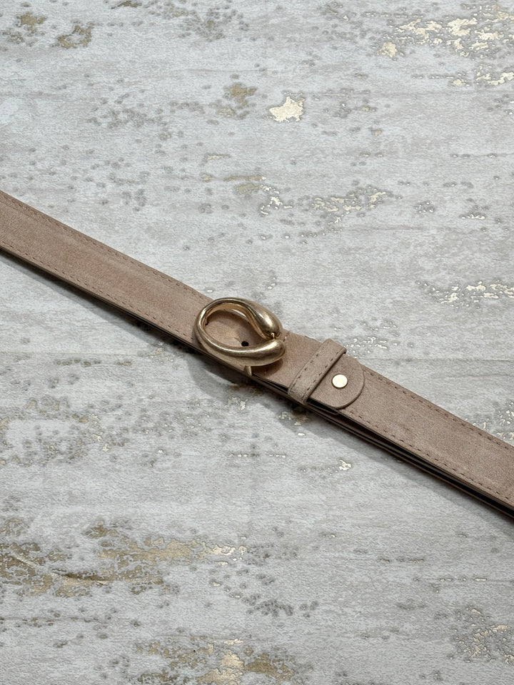 Suede Effect Gold Oval Buckle Belt (6 Colours)