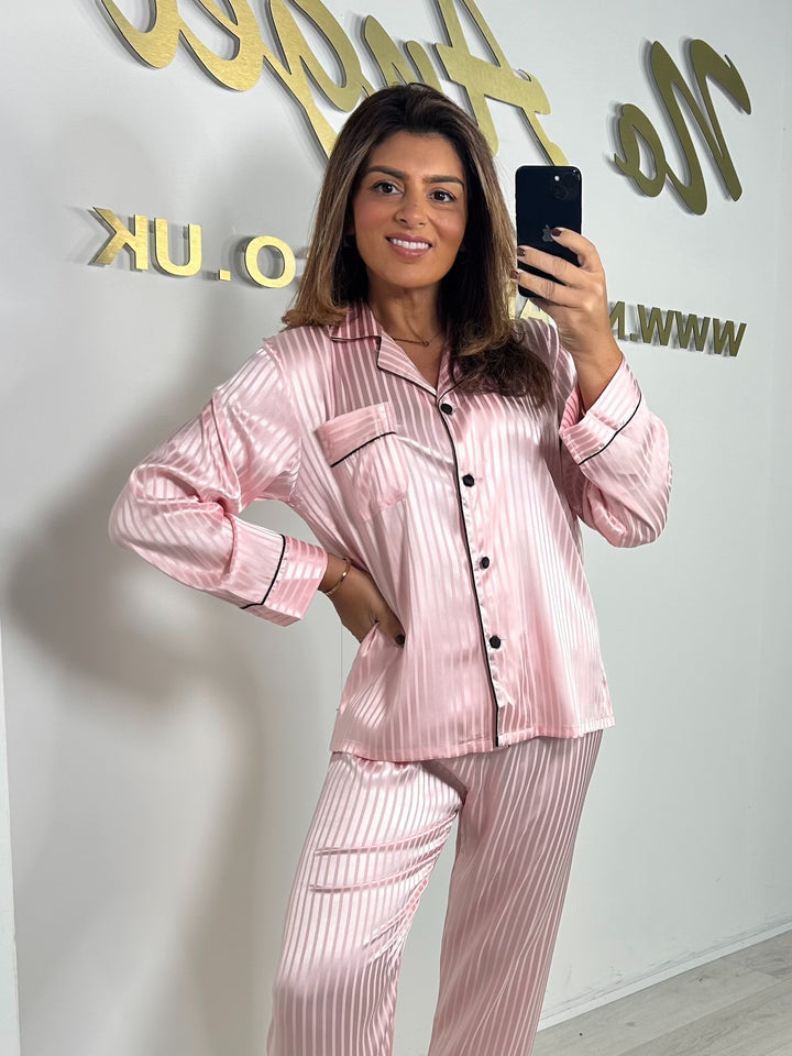 Pink Striped Long Sleeve Pajama Set