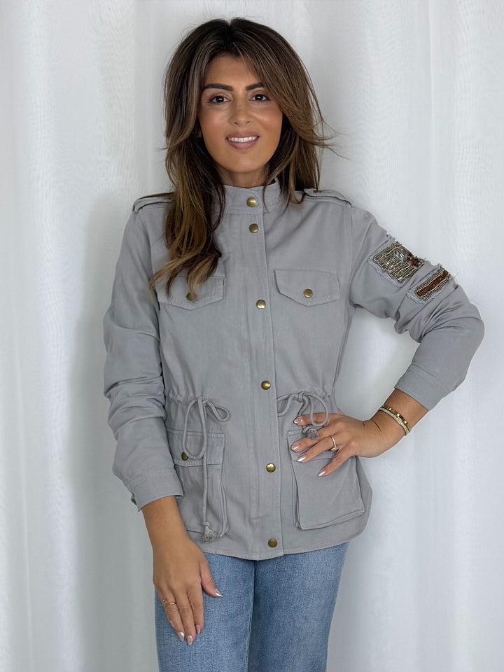 Grey Beaded Long Sleeve Jacket
