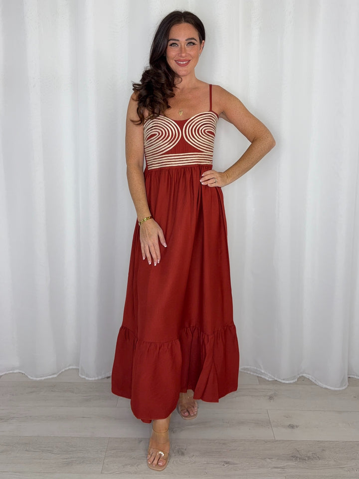 Stitching Swirl Design Tiered Dress (4 Colours)