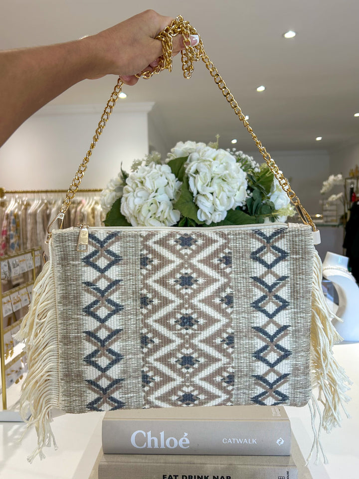 Aztec Diamond Tassel Detail Clutch Bag