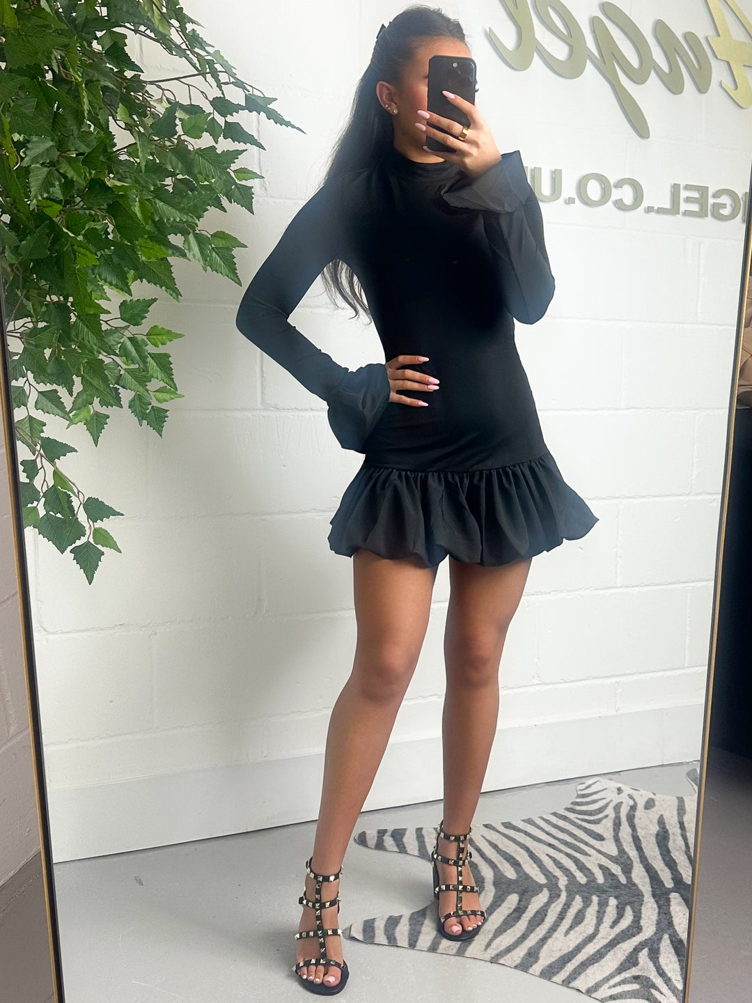 Frill Sleeve & Bottom Lycra Mini Dress (2 Colours)