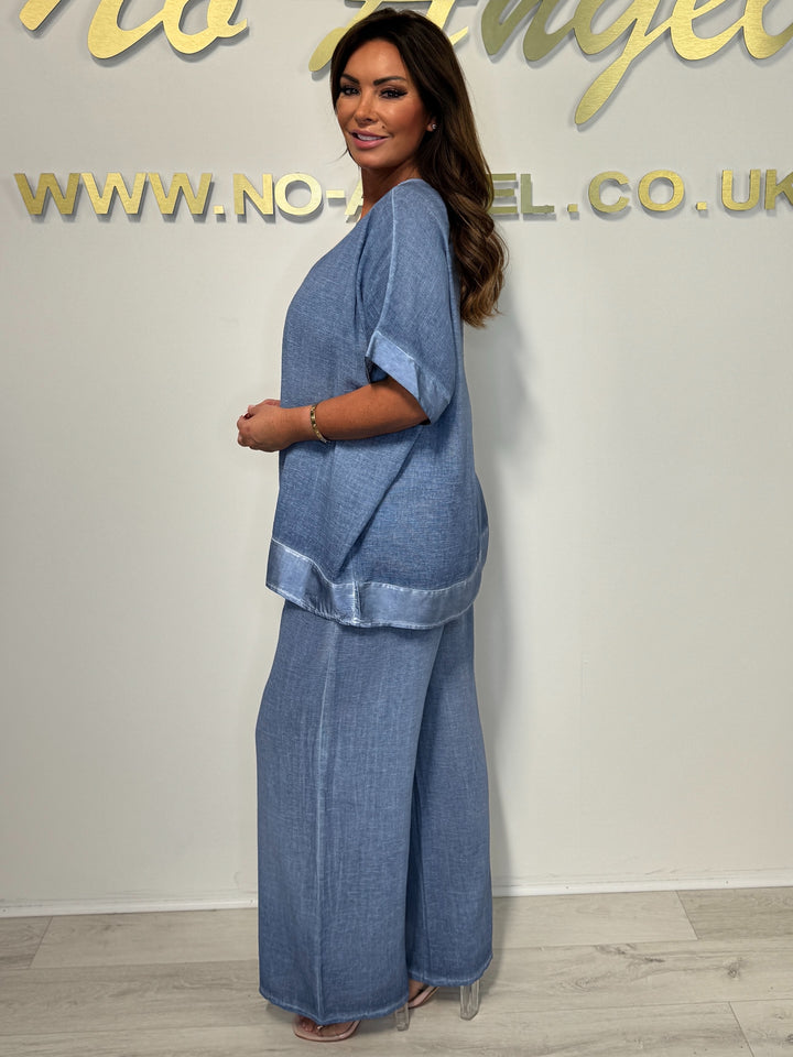 Satin Trim V-Neck Oversize Trouser Co-ord (5 Colours)