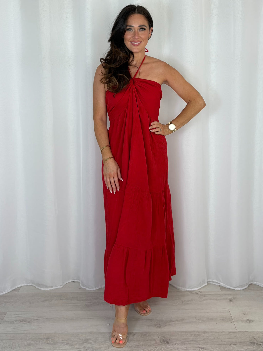 Cheesecloth Halter Neck Style Tiered Dress (9 Colours)