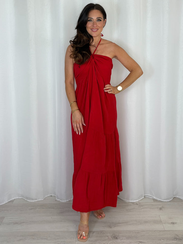 Cheesecloth Halter Neck Style Tiered Dress (9 Colours)