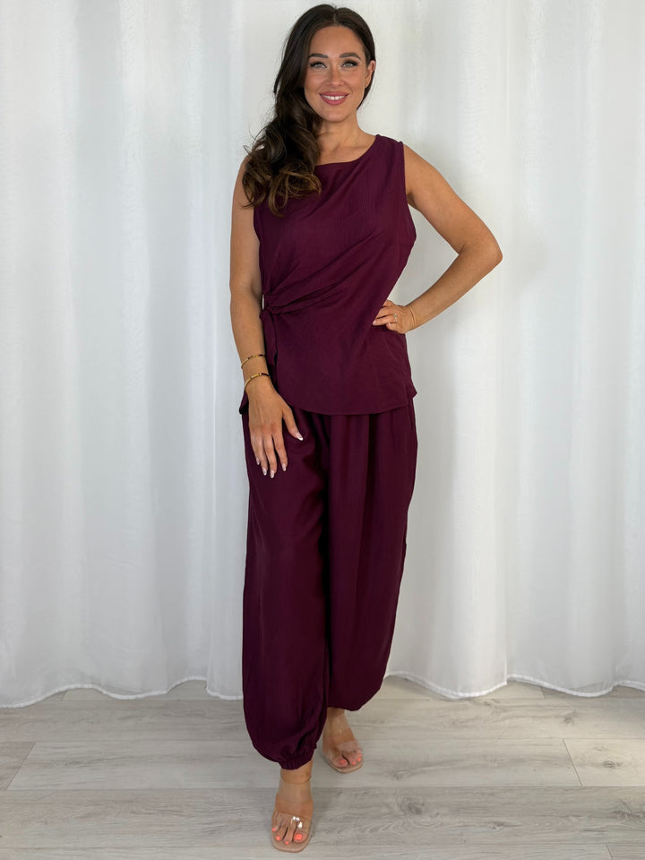 Harem Trouser Tie Side Vest Co-Ord (6 Colours)