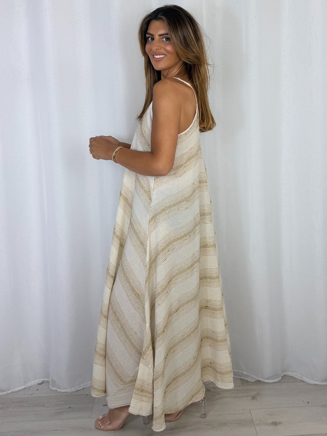 V-Neck Strap Gold Fleck Maxi Dress (4 Colours)