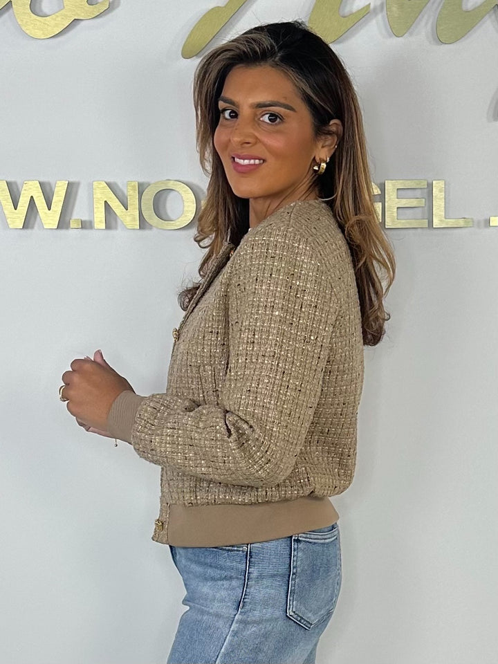 Tweed Fleck Gold Button Bomber Jacket (3 Colours)