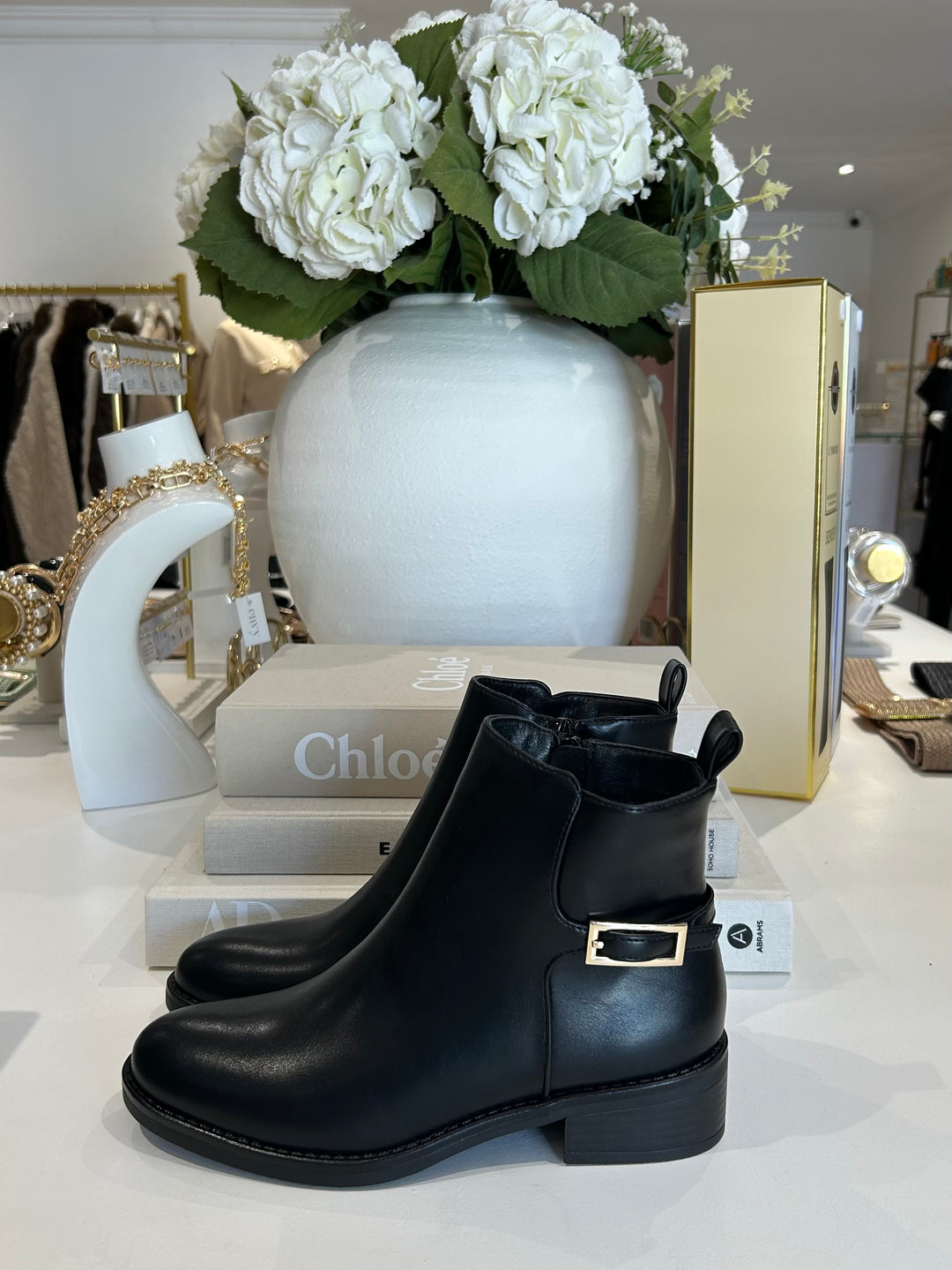 Full Faux Leather Gold Buckle Side Ankle Boots (2 Colours)
