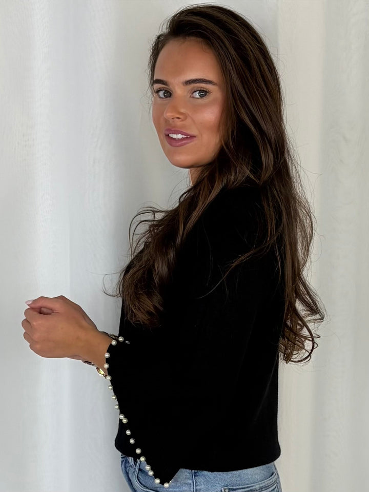 Pearl Embellished Sleeve Knit Top (6 Colours)