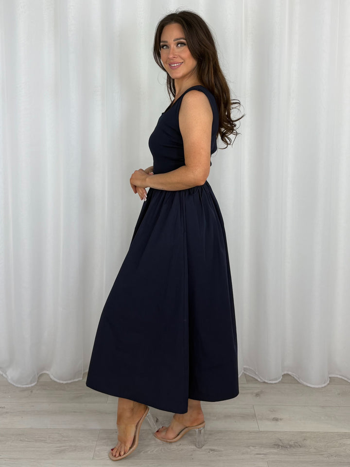 Square Neck Thick Strap Tie Back Vest Top Maxi Dress (2 Colours)