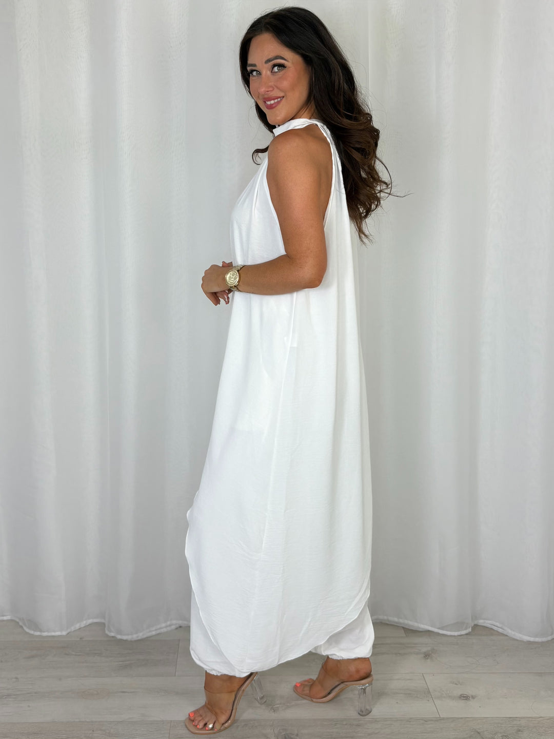 Halter Neck Long Asymmetric Top And Harem Trouser Co-Ord (8 Colours)