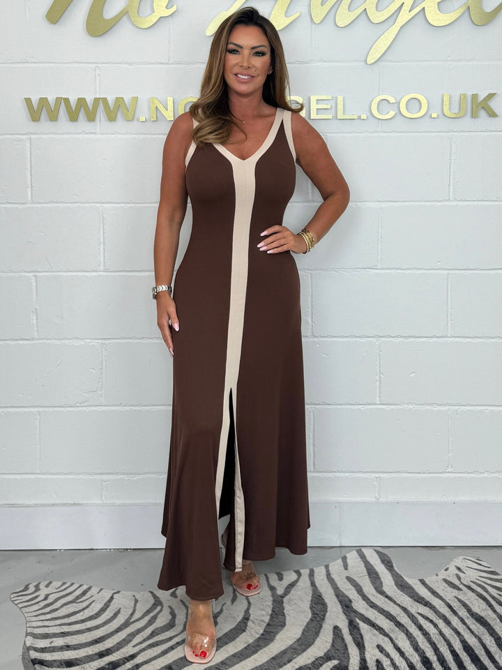 Panelled Front Split Maxi Dress