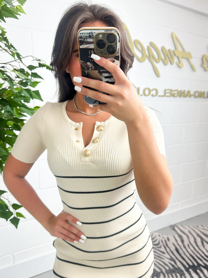 Thin Striped Gold Button Midi Dress (2 Colours)