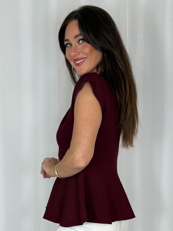 Pearl Detailed Neck Peplum Top (2 Colours)