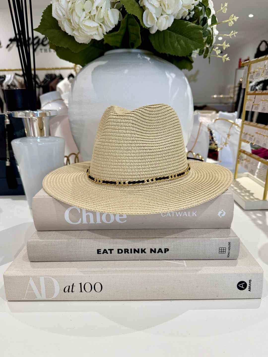 Straw Fedora Black Chain Hat (5 Colours)