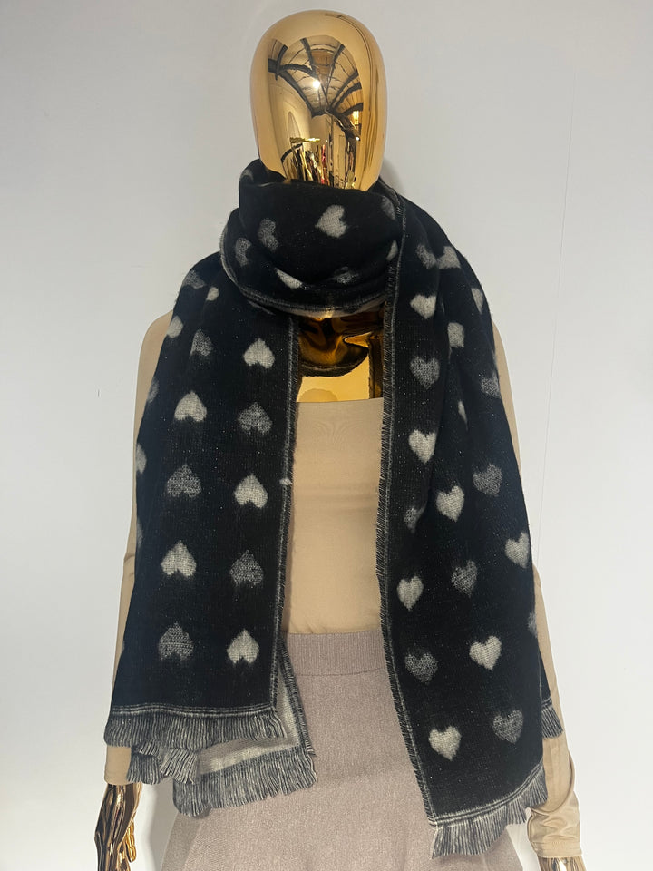 Heart Design Reversible Fleck Detail Frayed Edge Scarf (2 Colours)