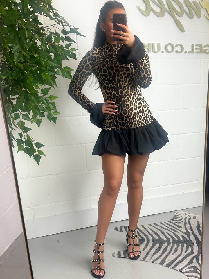 Frill Sleeve & Bottom Lycra Mini Dress (2 Colours)