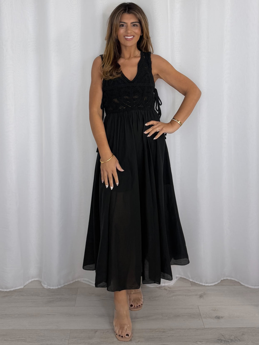 Crochet Sleeveless Side Tie Dress (5 Colours)