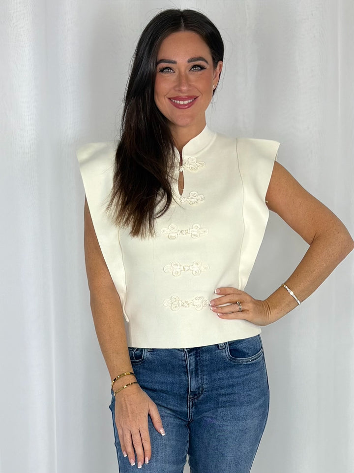 Structured Cap Sleeve Frog Knot Top (2 Colours)
