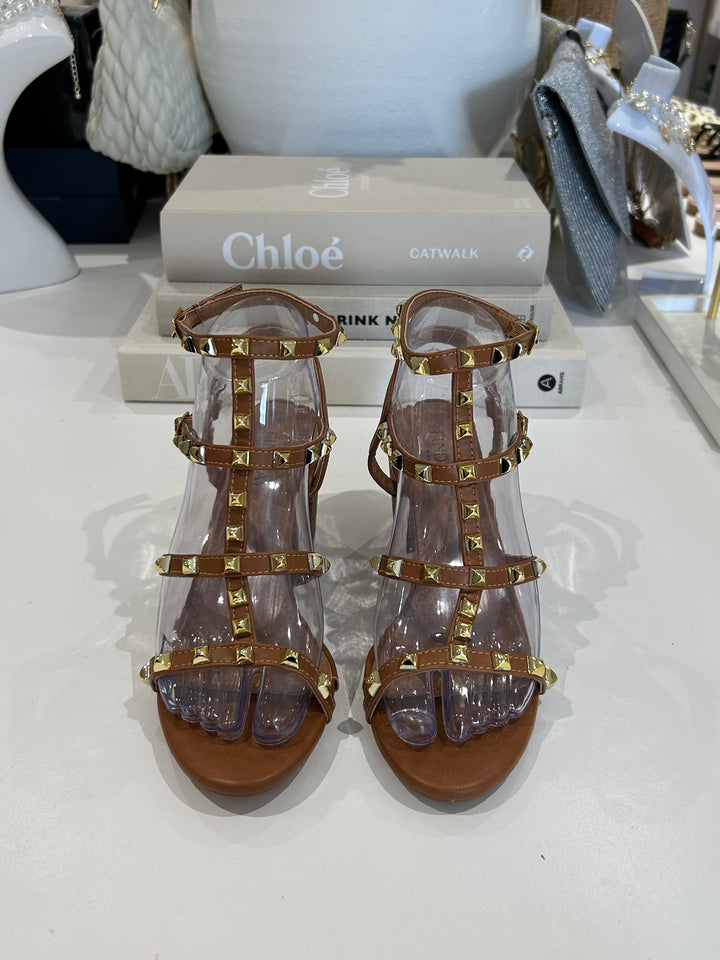 Gold Studded Block Heel Sandal (3 Colours)