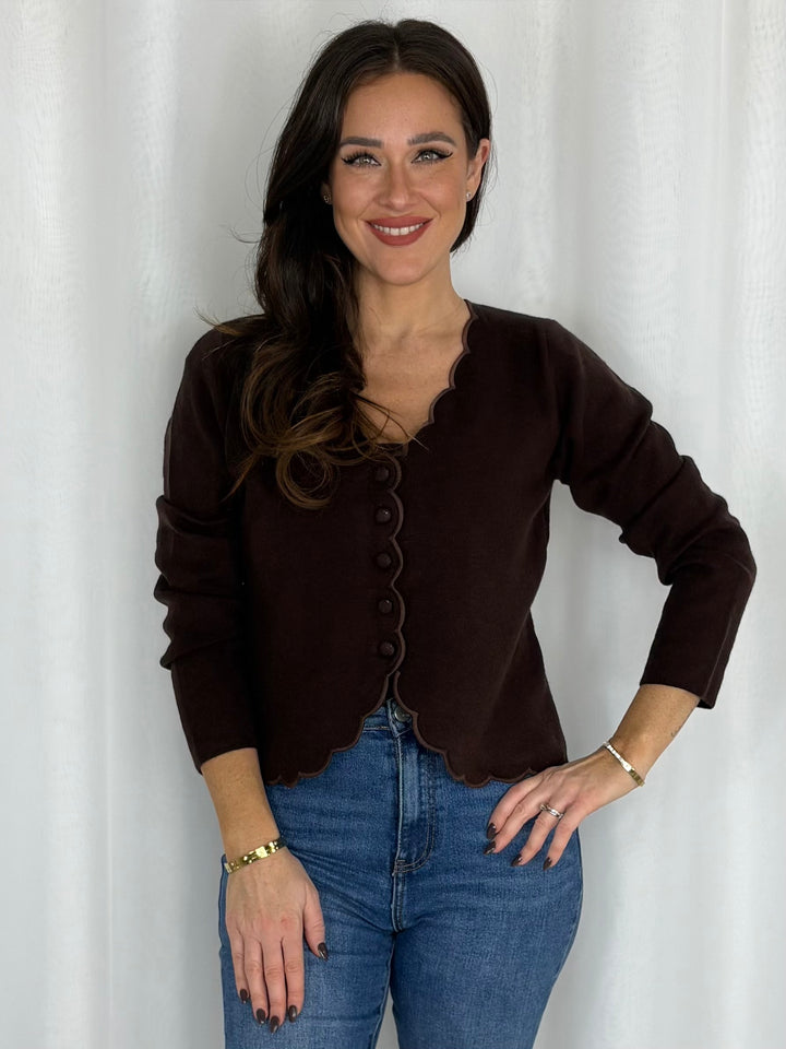 Scalloped Edge Covered Button Cardigan