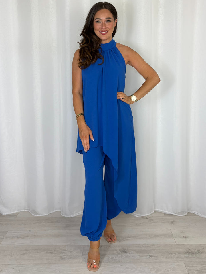 Halter Neck Long Asymmetric Top And Harem Trouser Co-Ord (8 Colours)