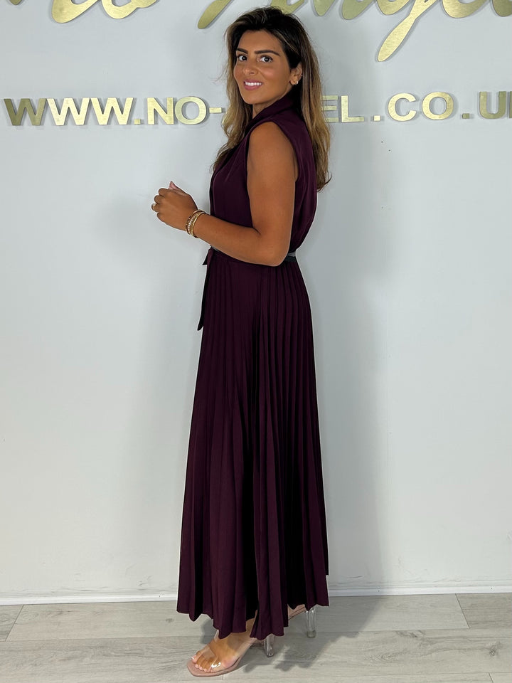 Sleeveless Collared Belted Pleated Bottom Dress (3 Colours)