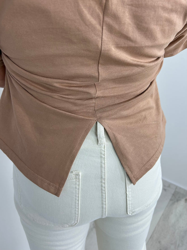 Camel Round Neck Cinched In Top